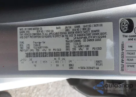 2015 Ford Fiesta Se z USA, uszkodzony, nr VIN 3FADP4BJ7FM132288